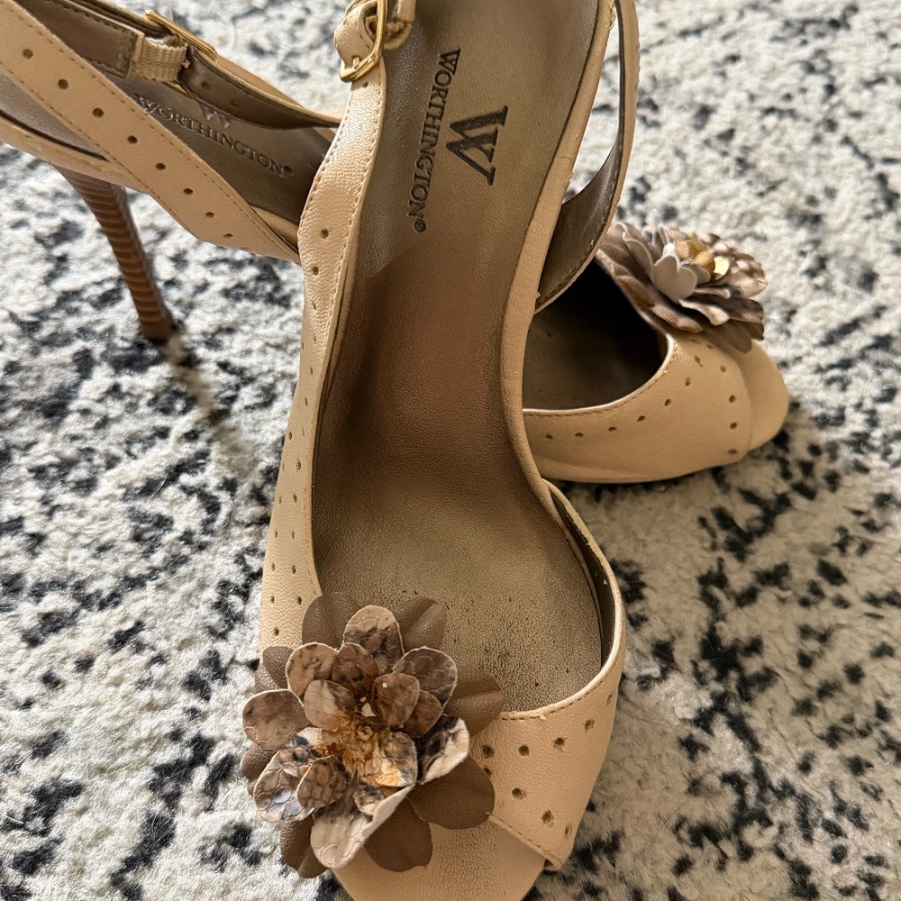 Worthington Floral Peep-Toe Slingback Heels